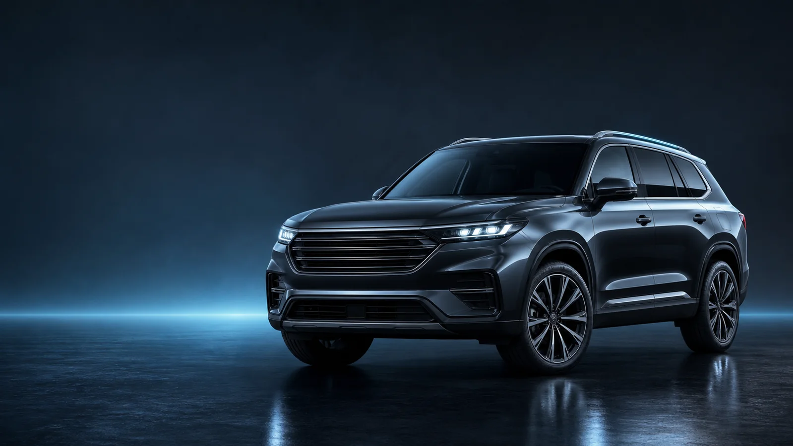 Generic dark metallic family SUV in a studio setting